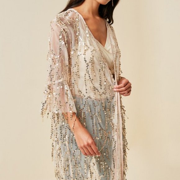 NEW HAYDEN SEQUIN cardigan cover up wrap BLACK or CHAMPANGE rocker party SM-3XL - Picture 7 of 8